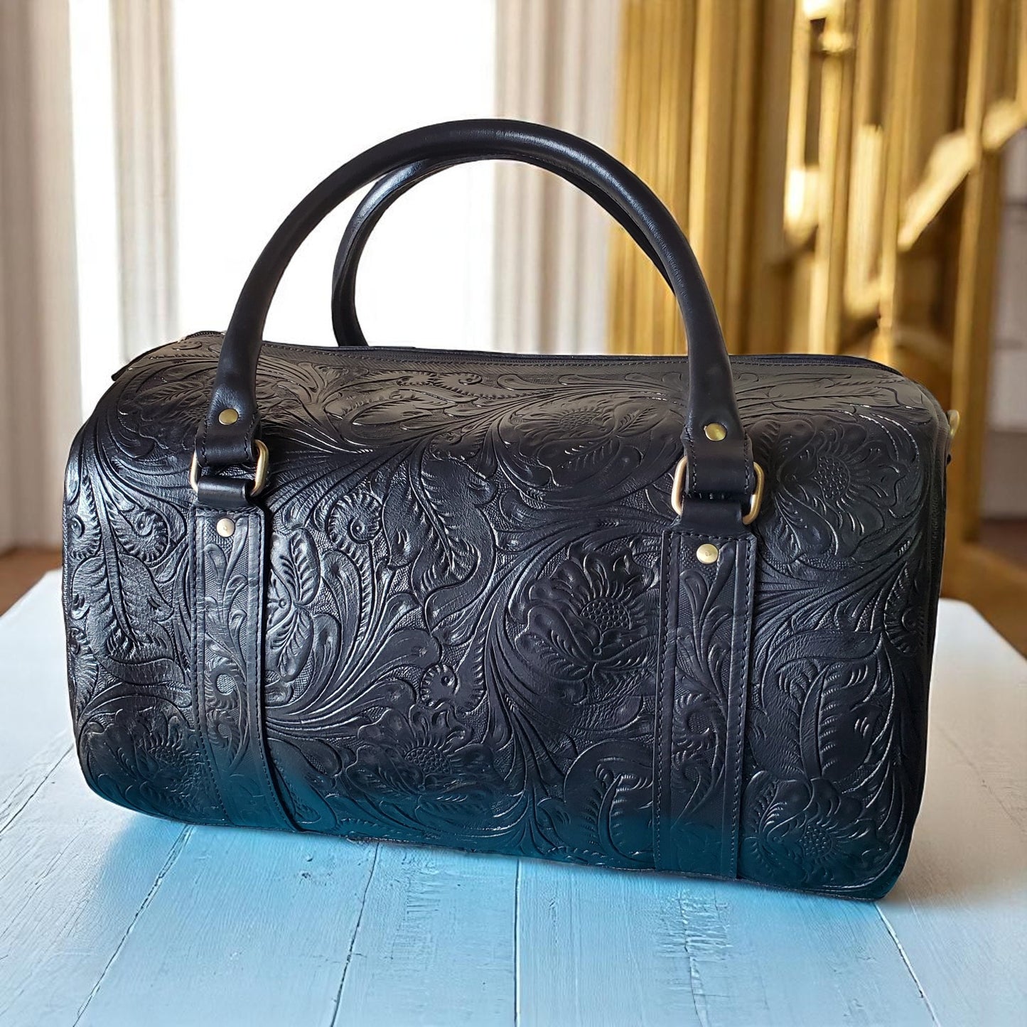 Western Tooled Black Overnight Duffel Weekender