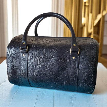 Western Tooled Black Overnight Duffel Weekender