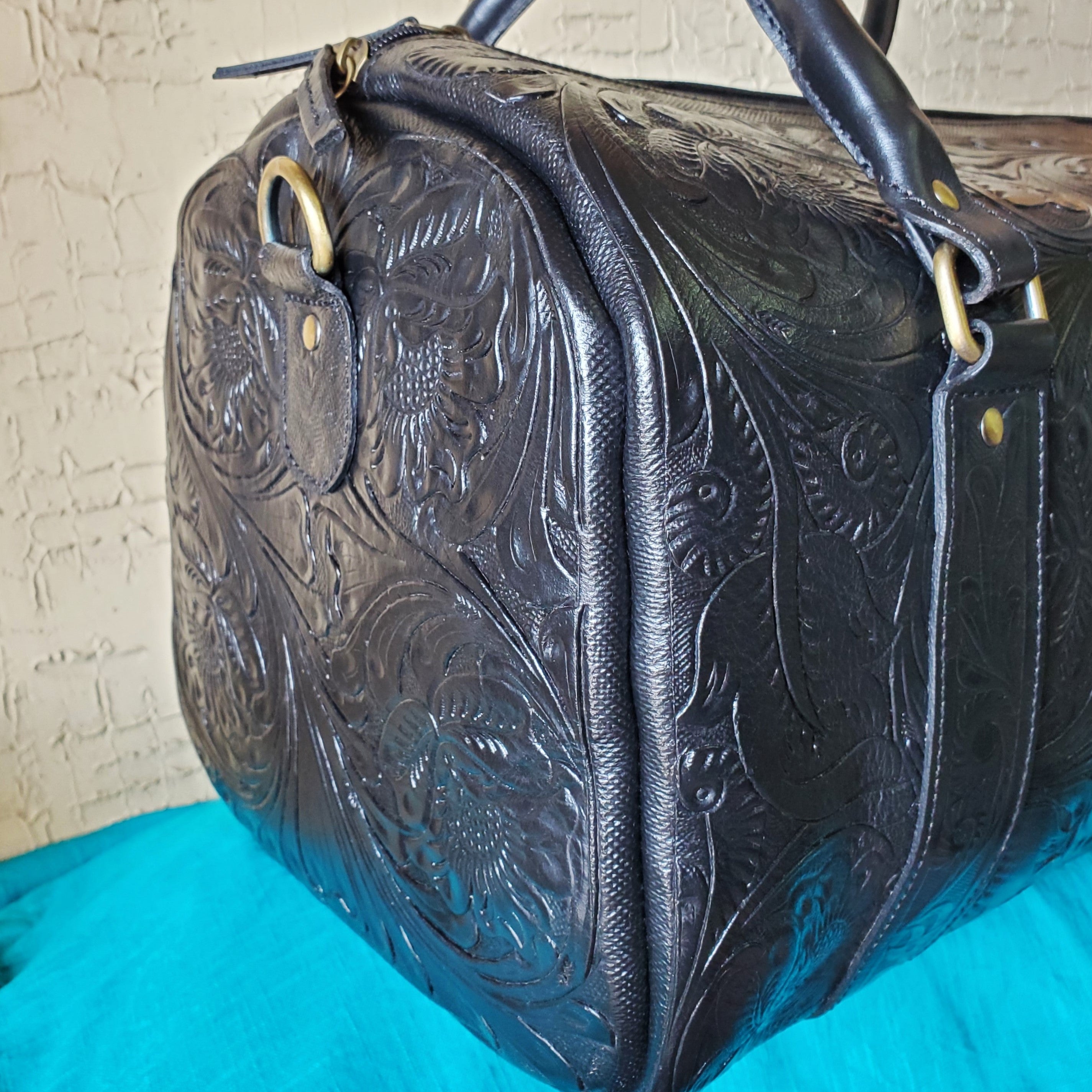 Hand Tooled Overnight Duffel Leather Travel Weekender