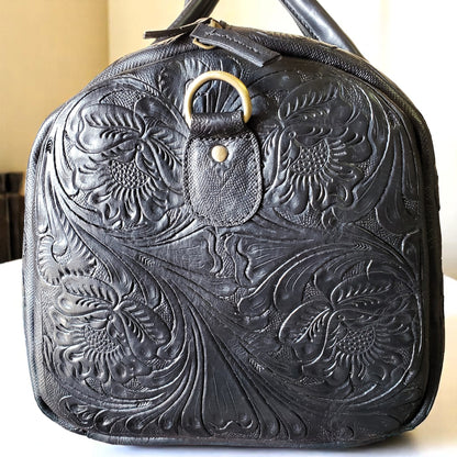 Western Tooled Black Overnight Duffel Weekender
