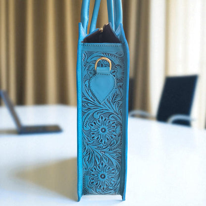 Premium Tooled Turquoise Western Laptop Tote