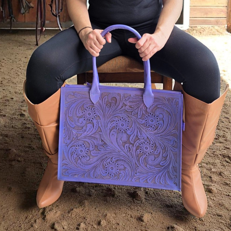 Premium Tooled Lavender Western Laptop Tote