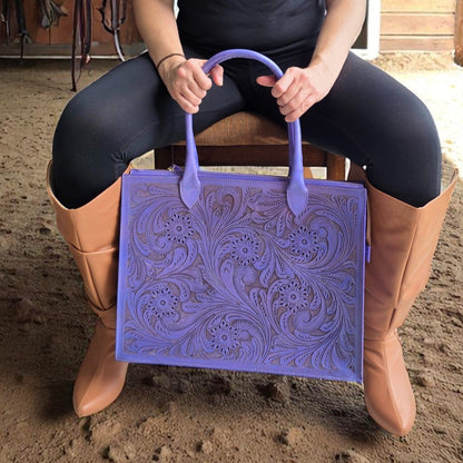 Premium Tooled Lavender Western Laptop Tote