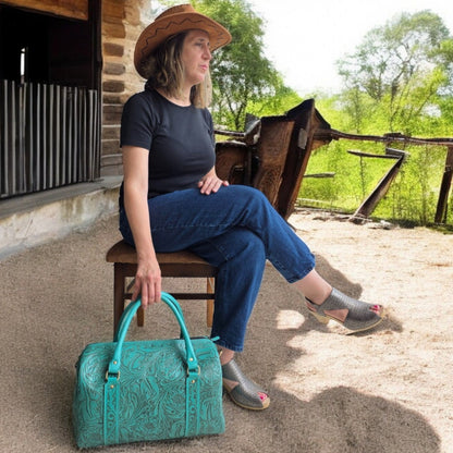 Western Tooled Seagreen Overnight Duffel Weekender