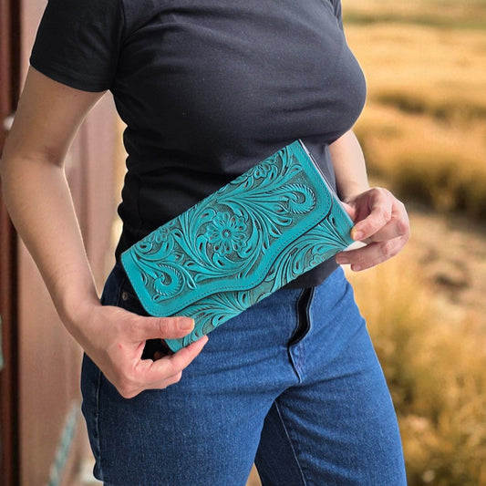 Western Tooled Turquoise Clutch