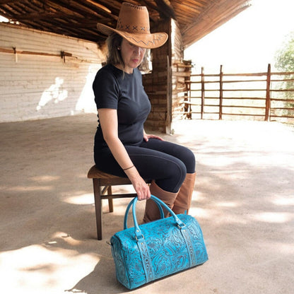 Western Tooled Turquoise Overnight Duffel Weekender