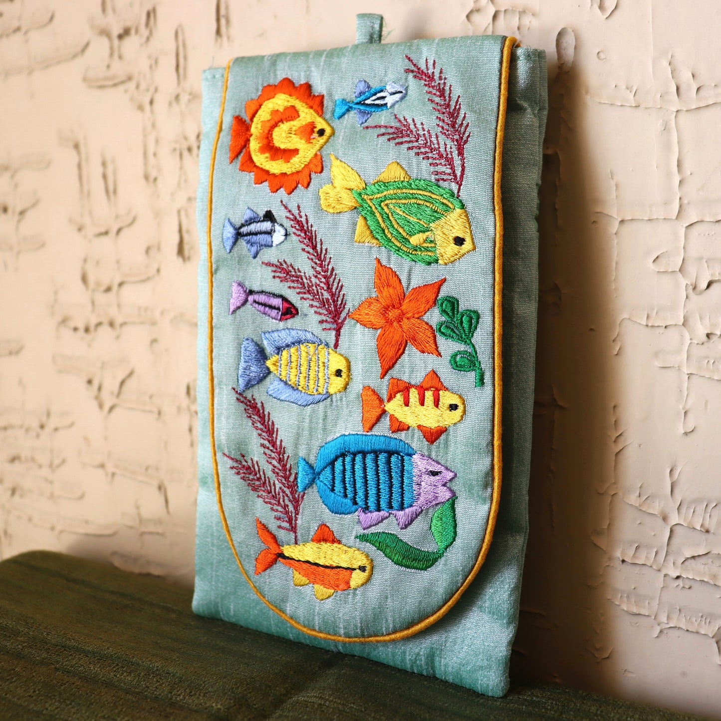 Embroidered silk fish sling