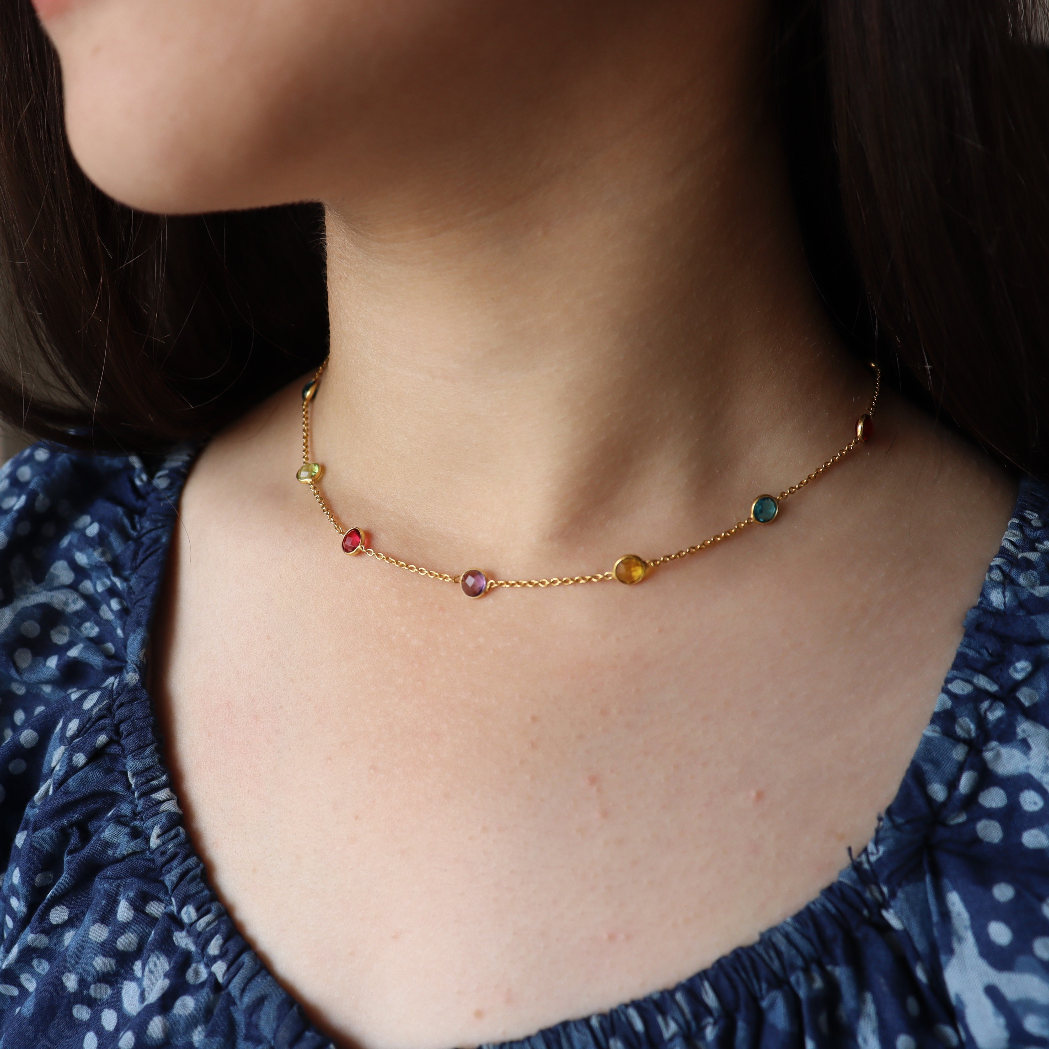 Dainty Multicolored Semi precious Stone Necklace