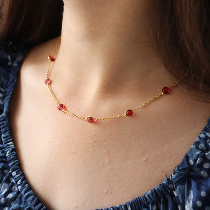 Dainty Ruby Red Tourmaline Semi precious Stone Necklace