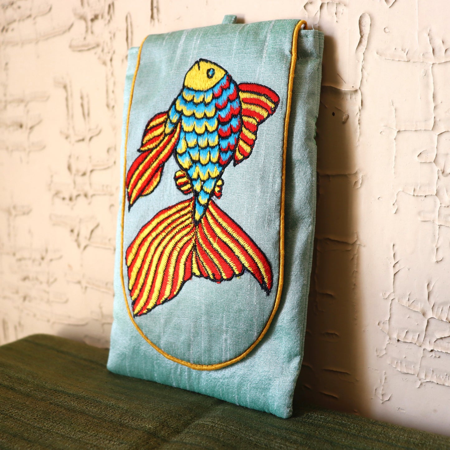 Embroidered silk fish sling