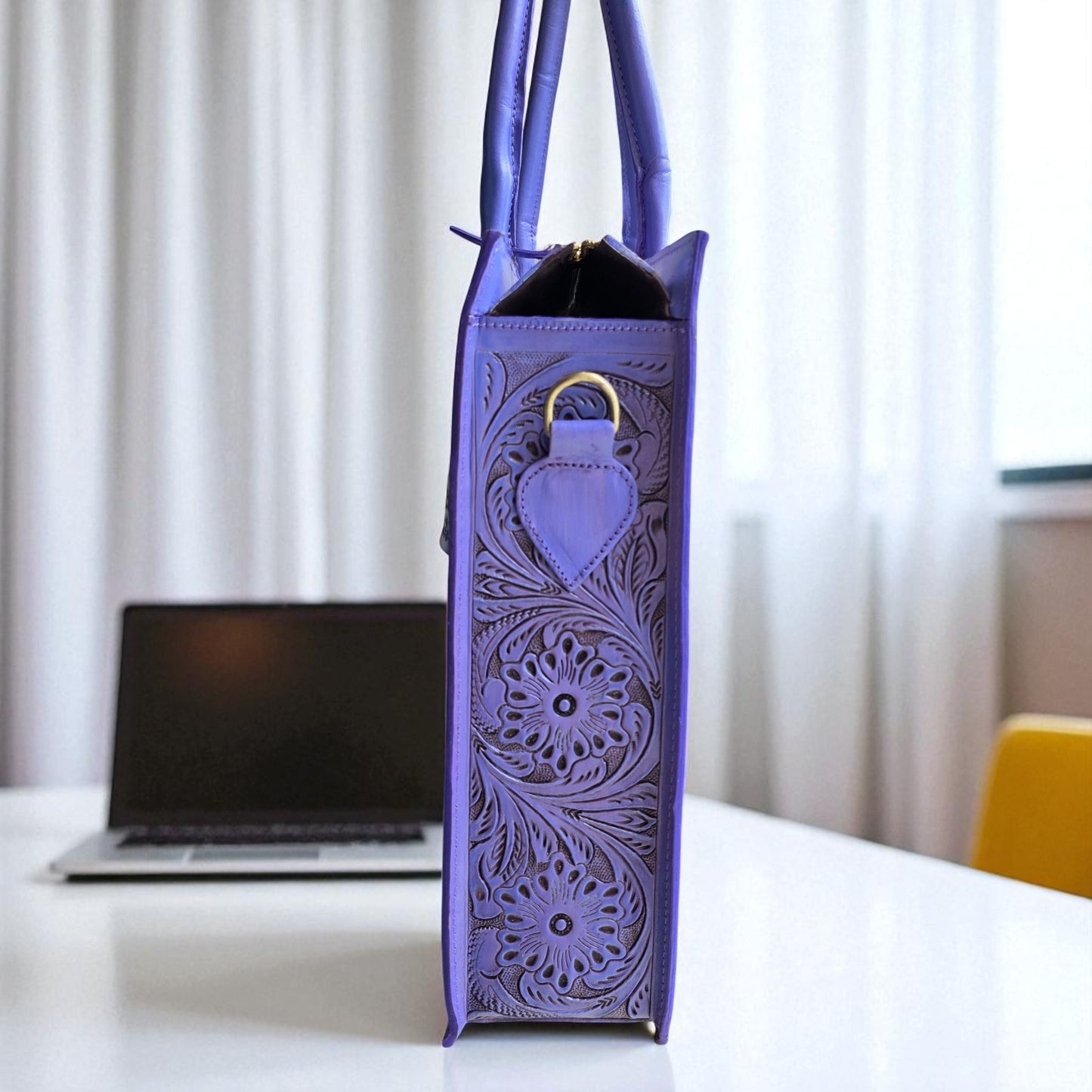 Premium Tooled Lavender Western Laptop Tote