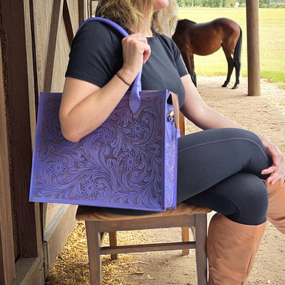 Premium Tooled Lavender Western Laptop Tote