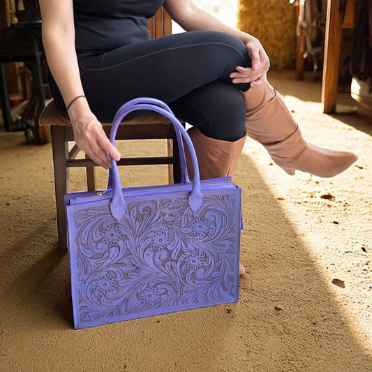 Premium Tooled Lavender Western Laptop Tote