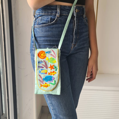 Embroidered silk fish sling