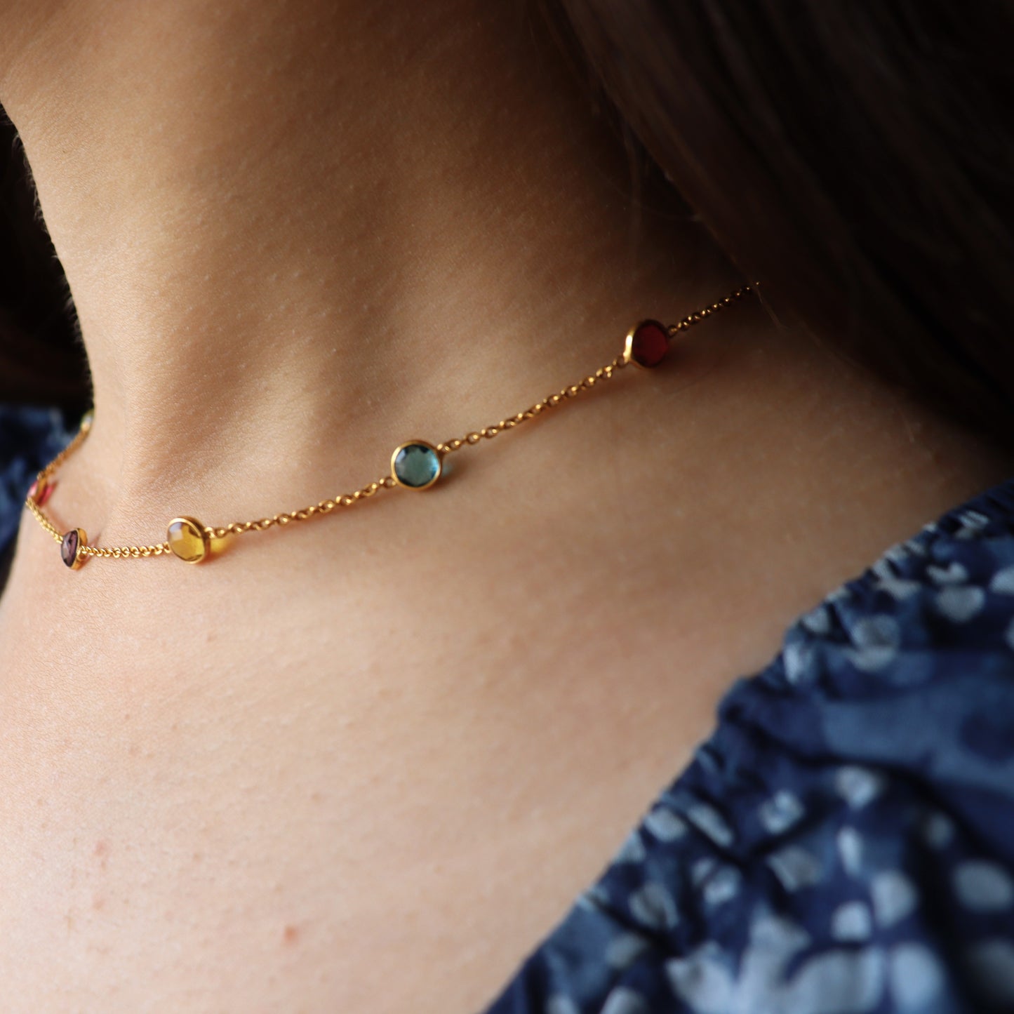 Dainty Multicolored Semi precious Stone Necklace