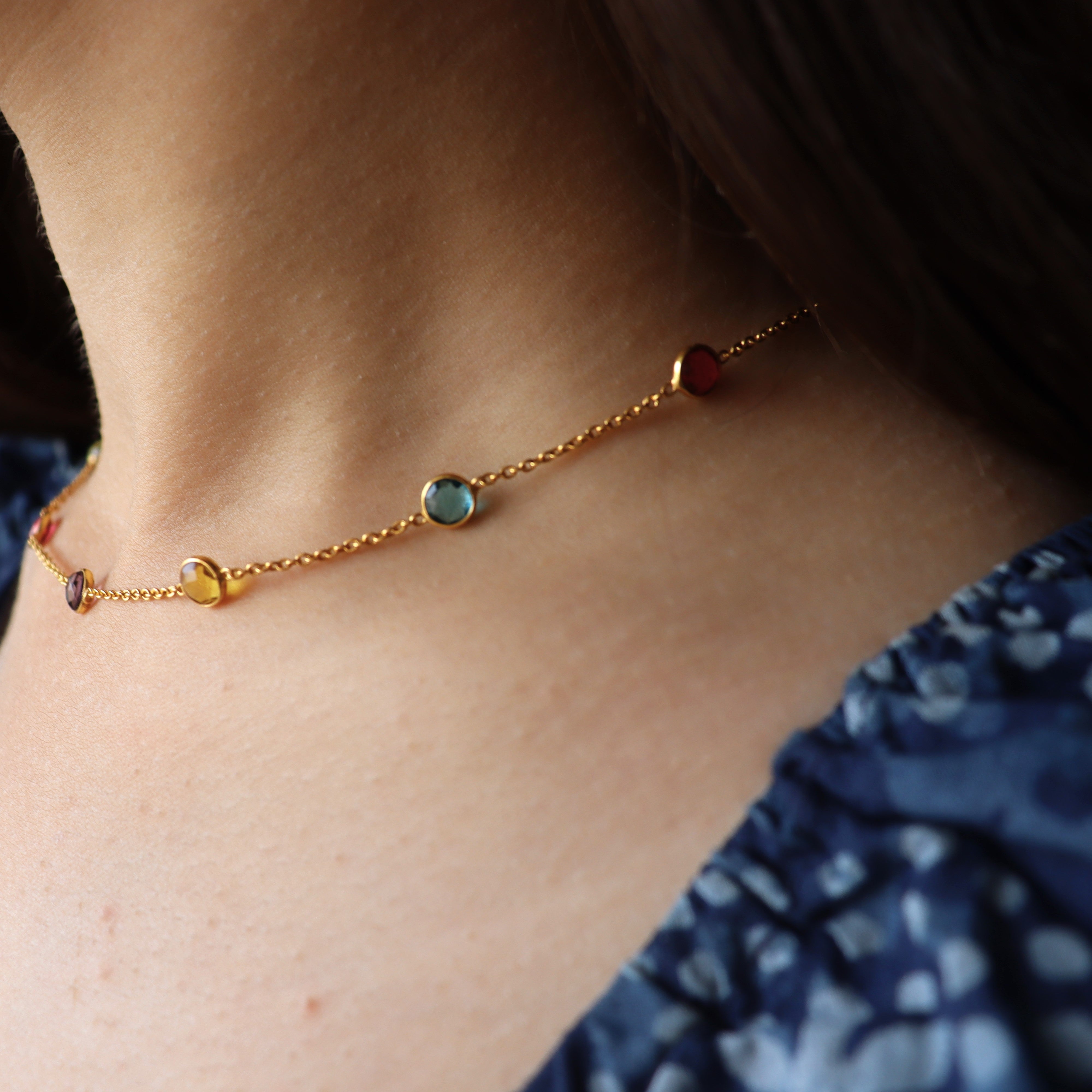Dainty Multicolored Semi precious Stone Necklace