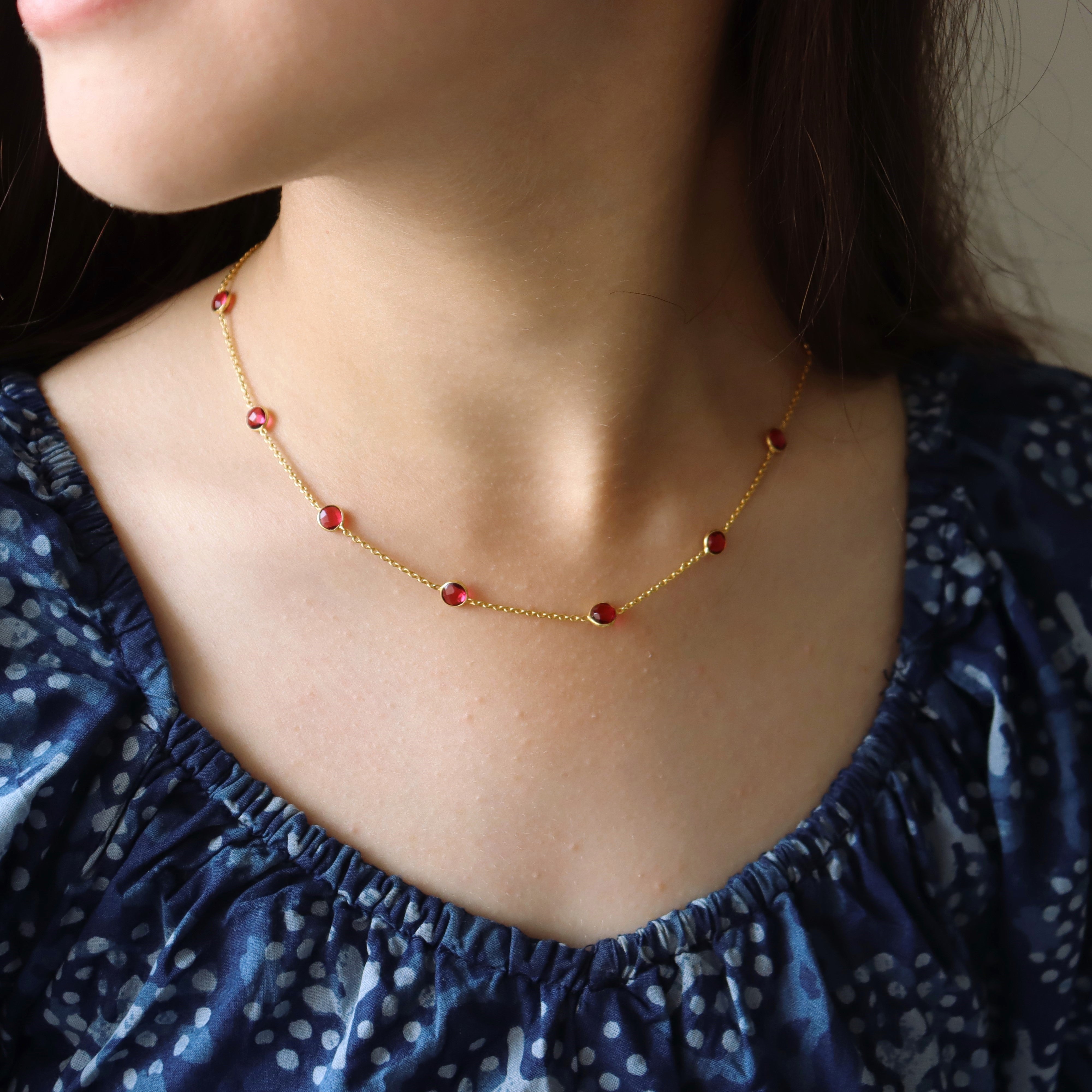 Dainty Ruby Red Tourmaline Semi precious Stone Necklace