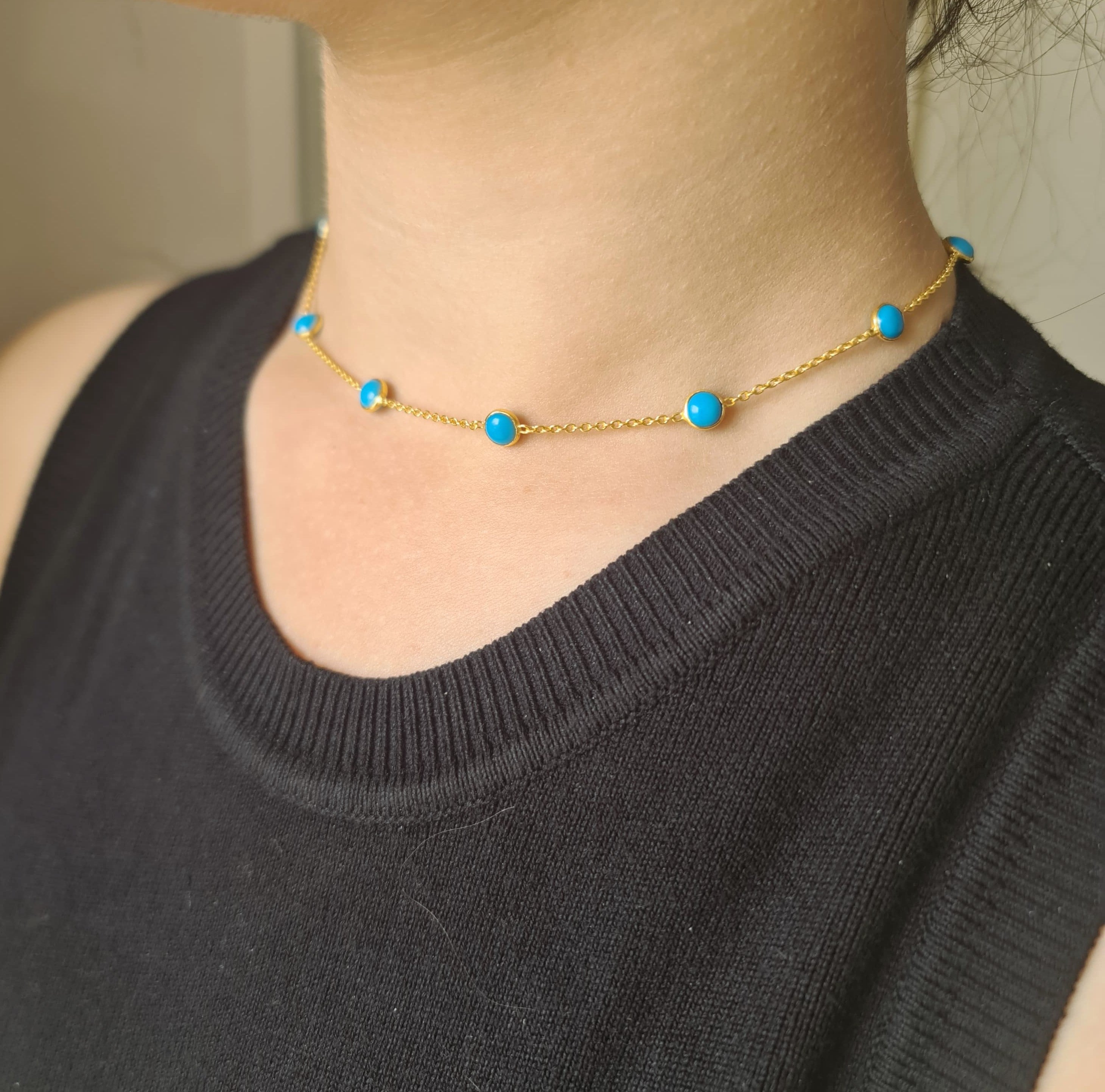 Dainty Turquoise Semi precious Stone Necklace
