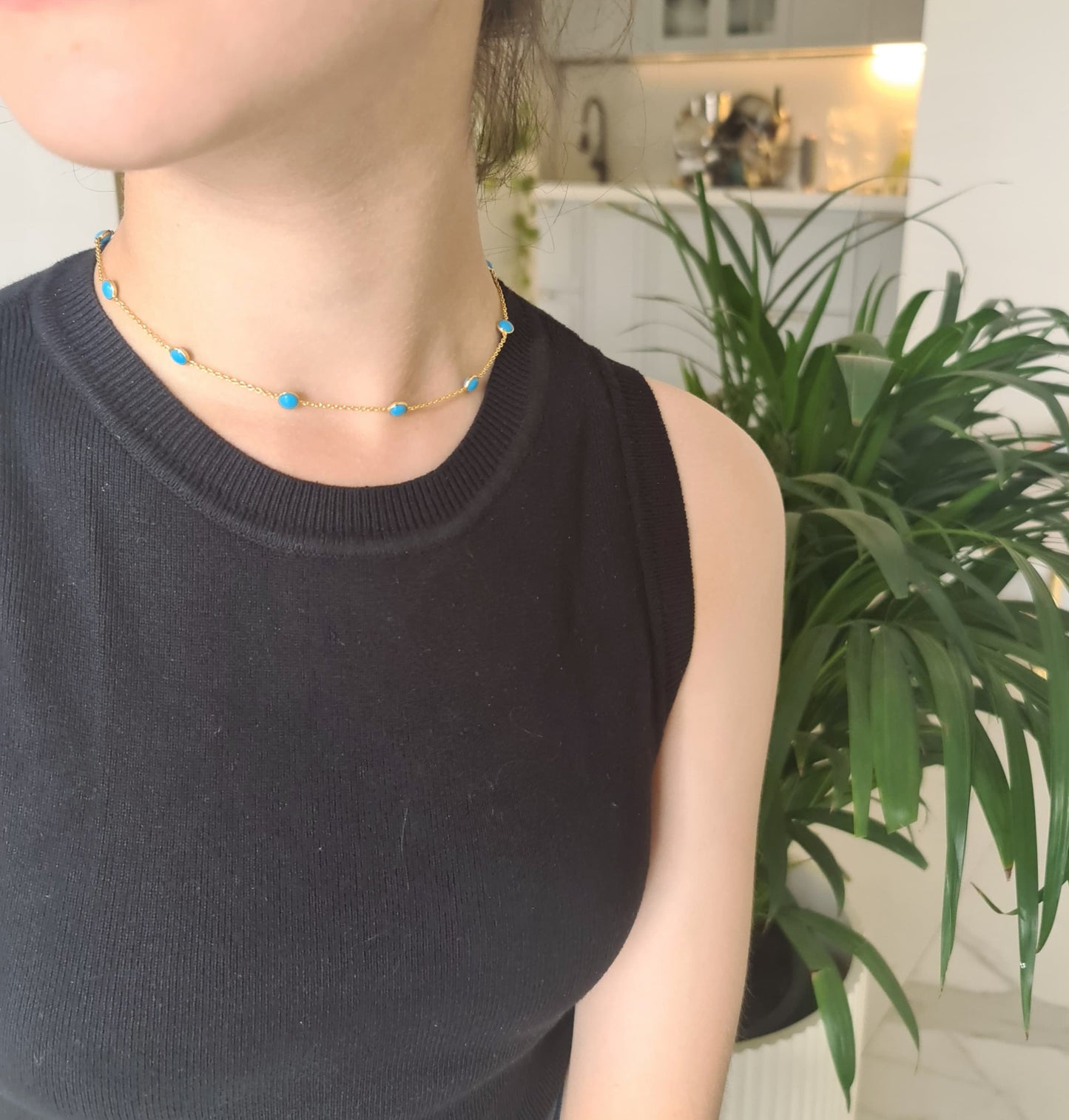 Dainty Turquoise Semi precious Stone Necklace