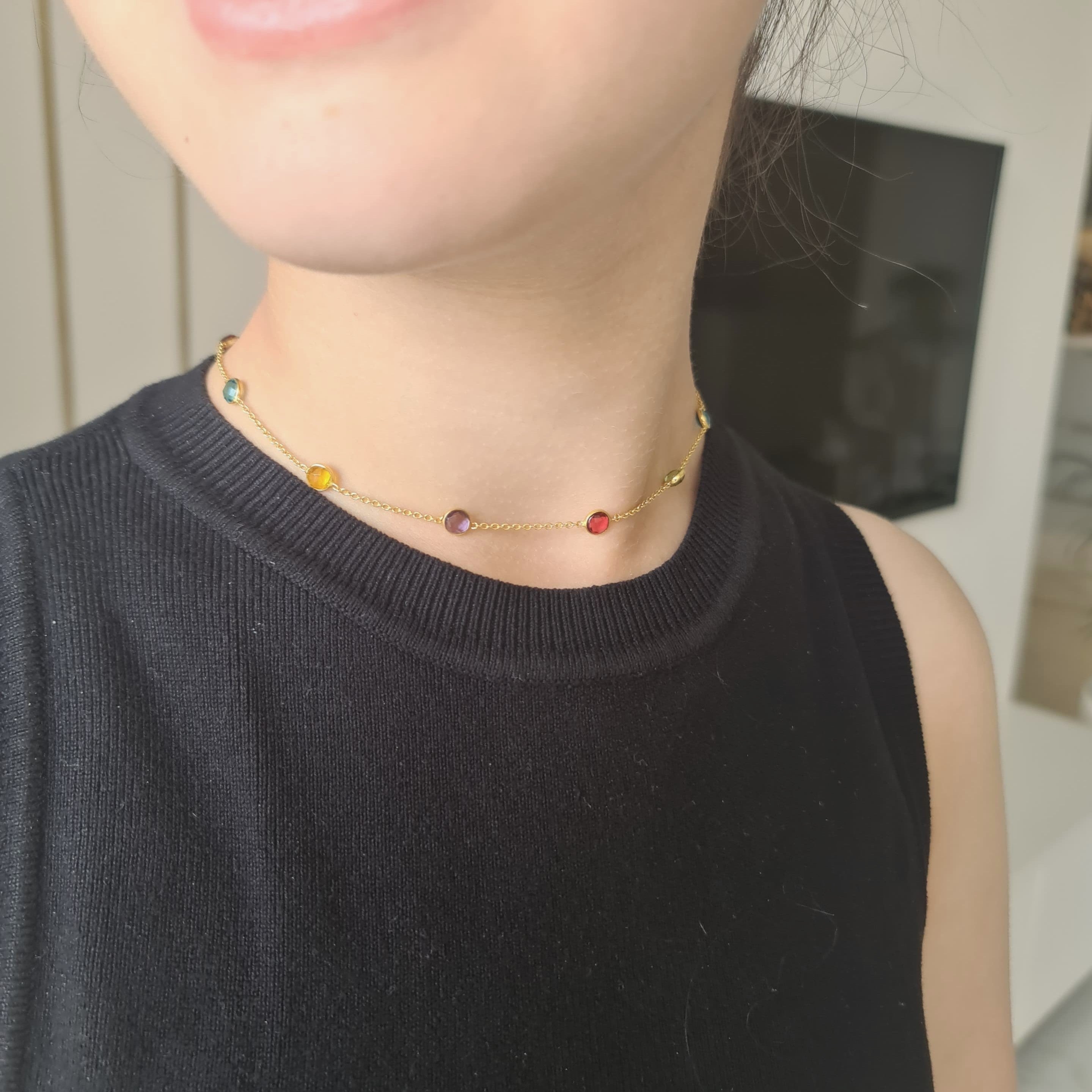 Dainty Multicolored Semi precious Stone Necklace