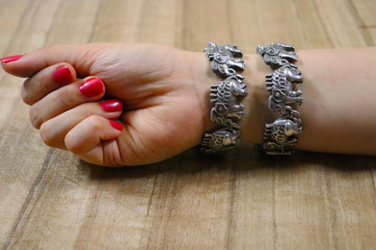 Elephant Silver Oxidized bangle