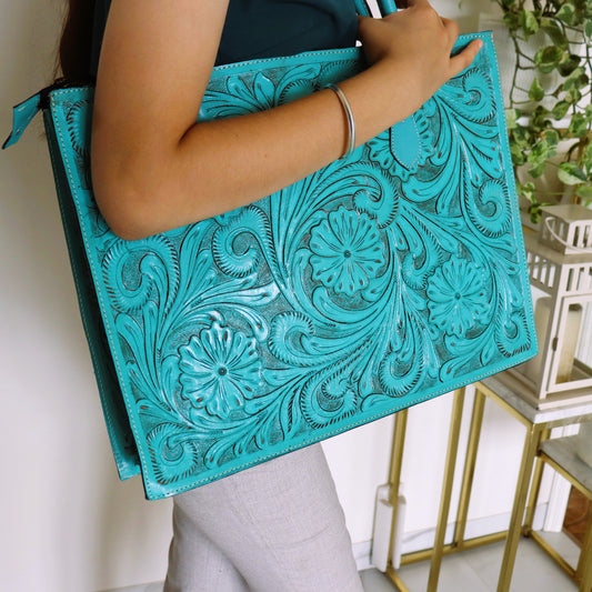 Completely Hand Tooled Western Laptop Tote