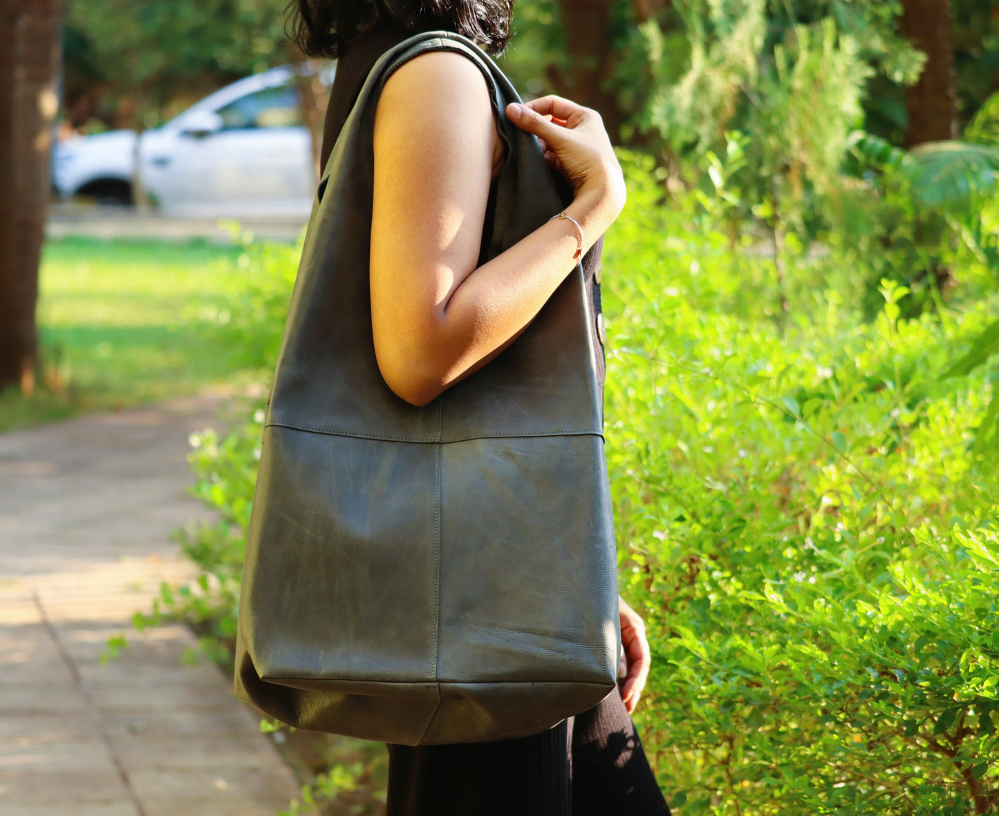 Grey Soft Leather Tote
