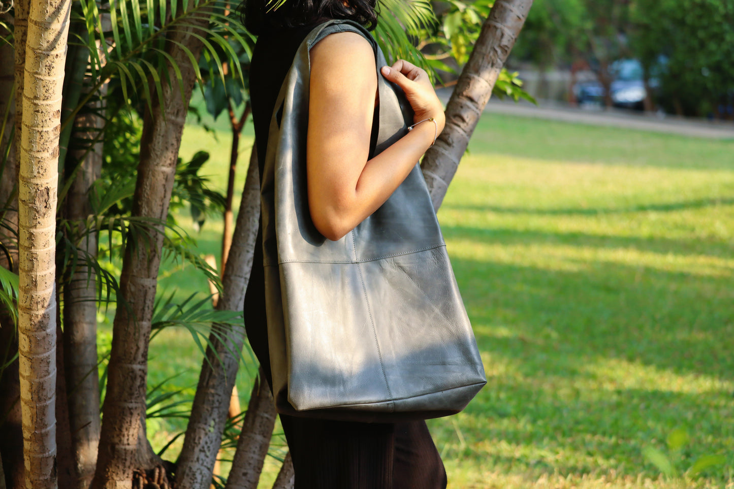 Grey Soft Leather Tote