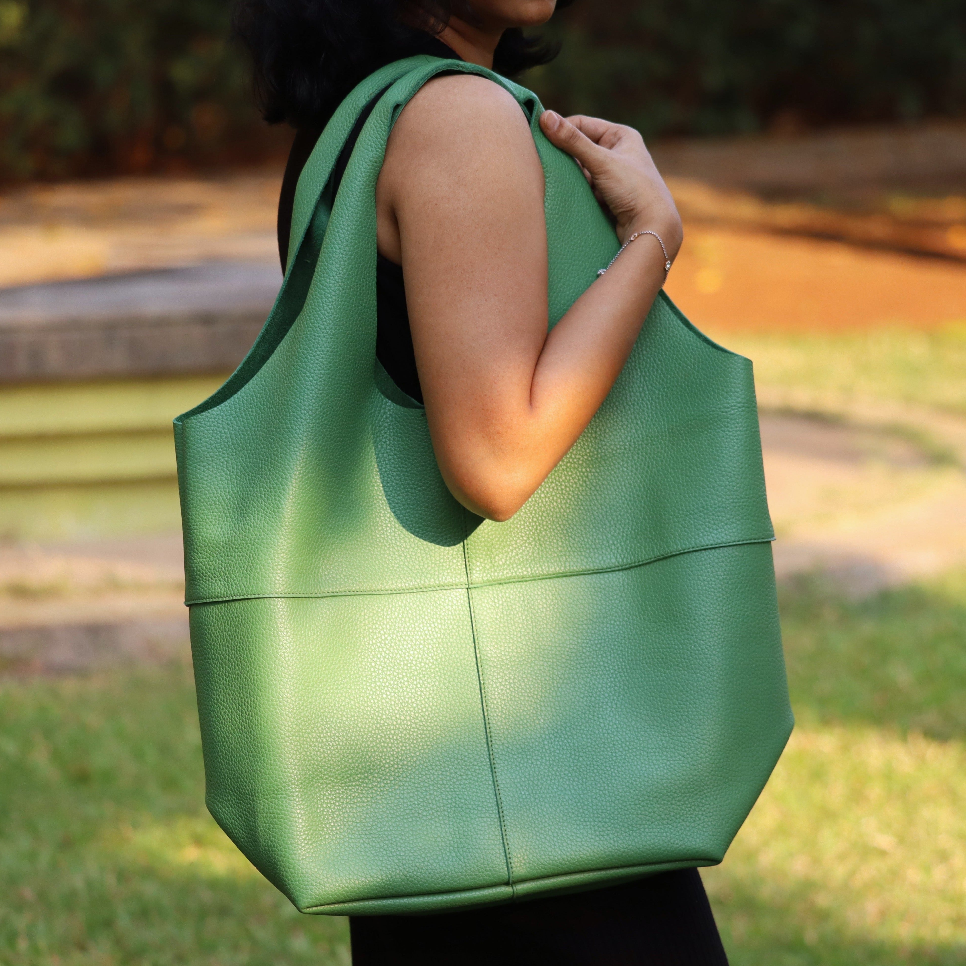 Pista Green Soft Leather Tote