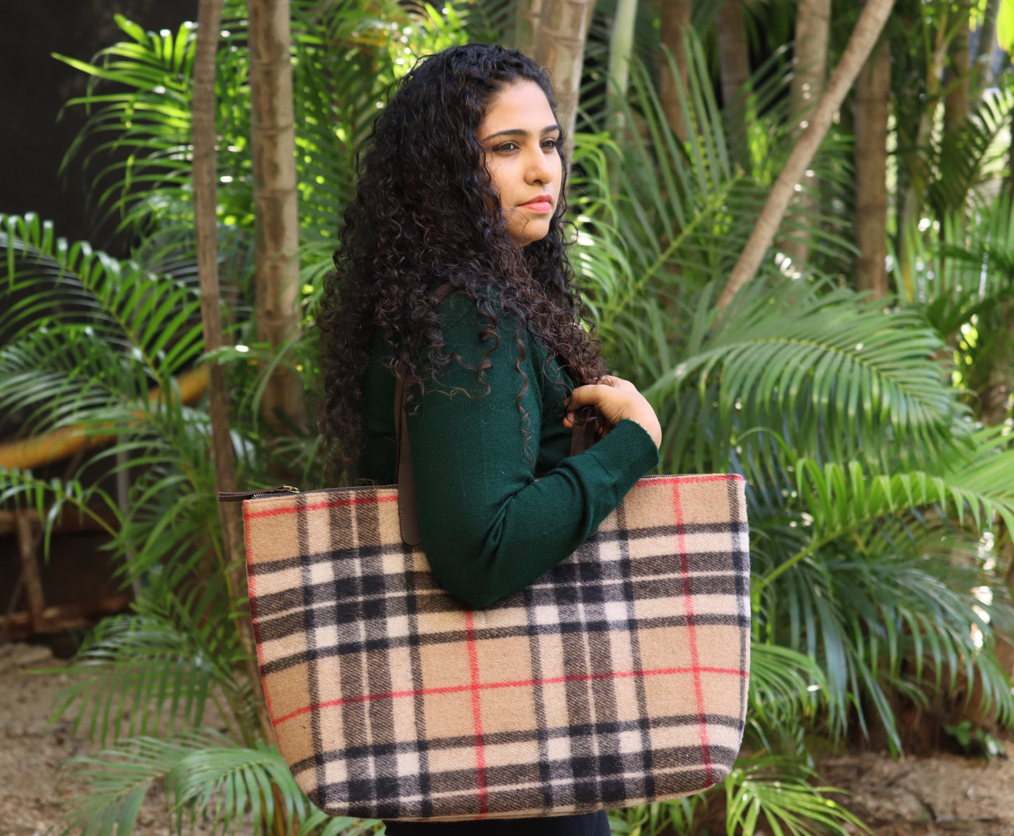 Vintage Checks White Tartan Fabric Bag