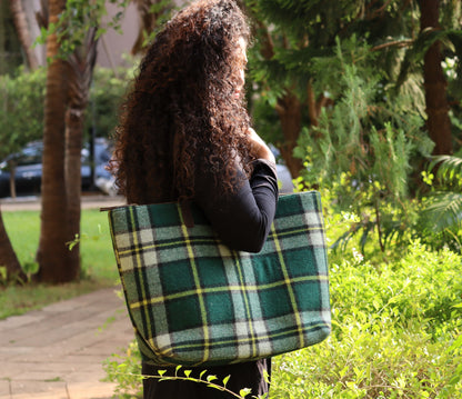 Vintage Checks White Tartan Fabric Bag