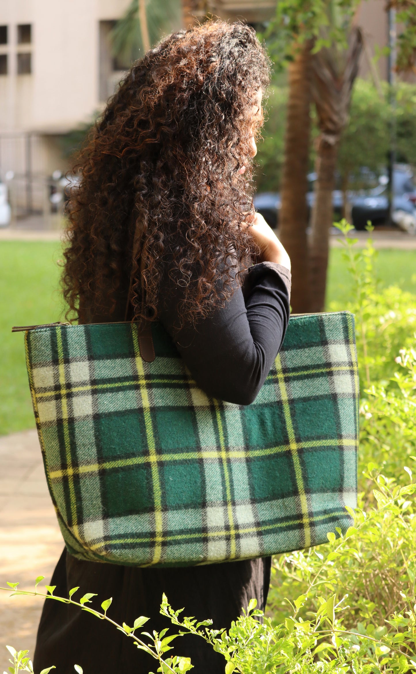Vintage Checks White Tartan Fabric Bag