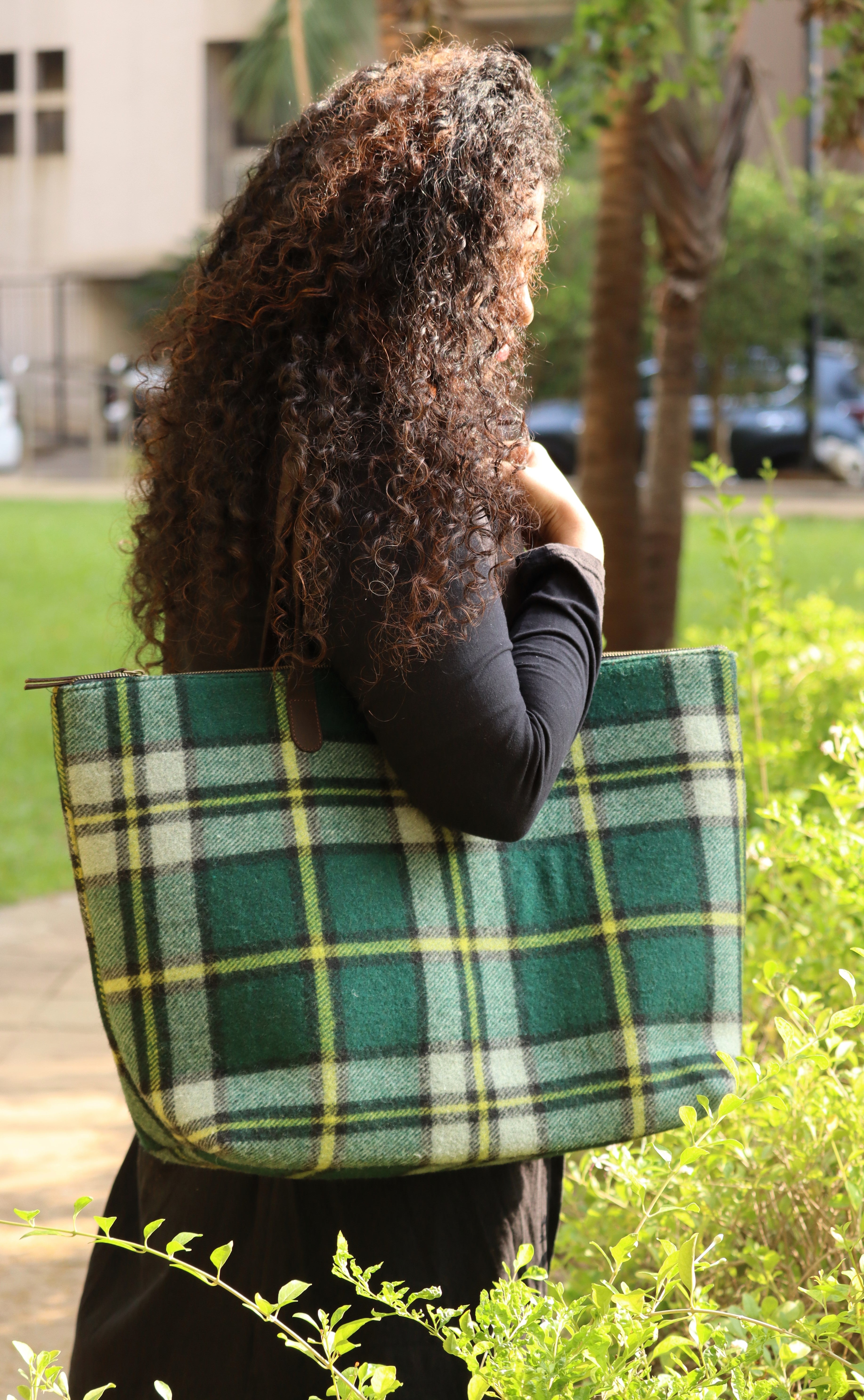 Vintage Checks White Tartan Fabric Bag