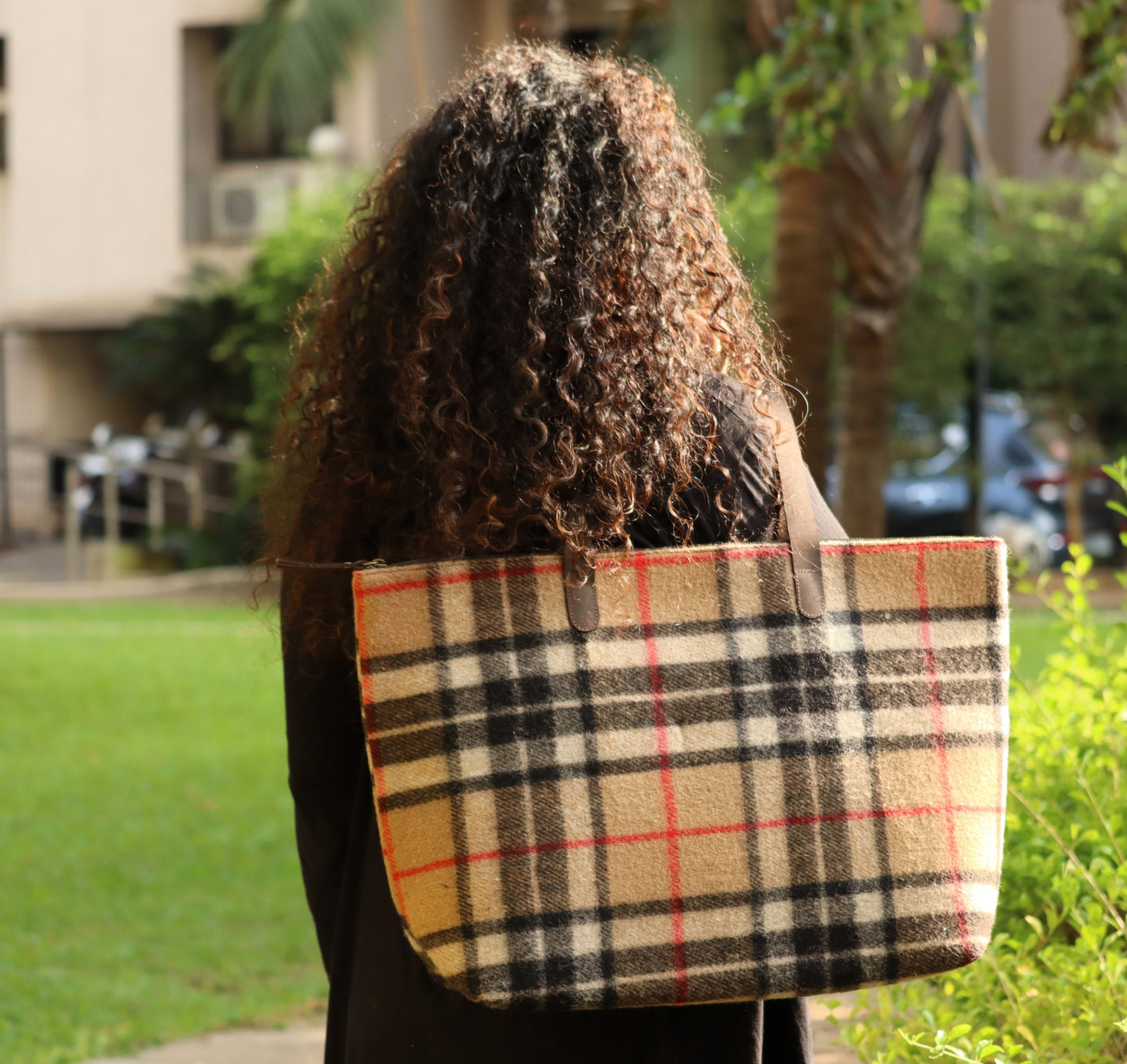 Vintage Checks White Tartan Fabric Bag