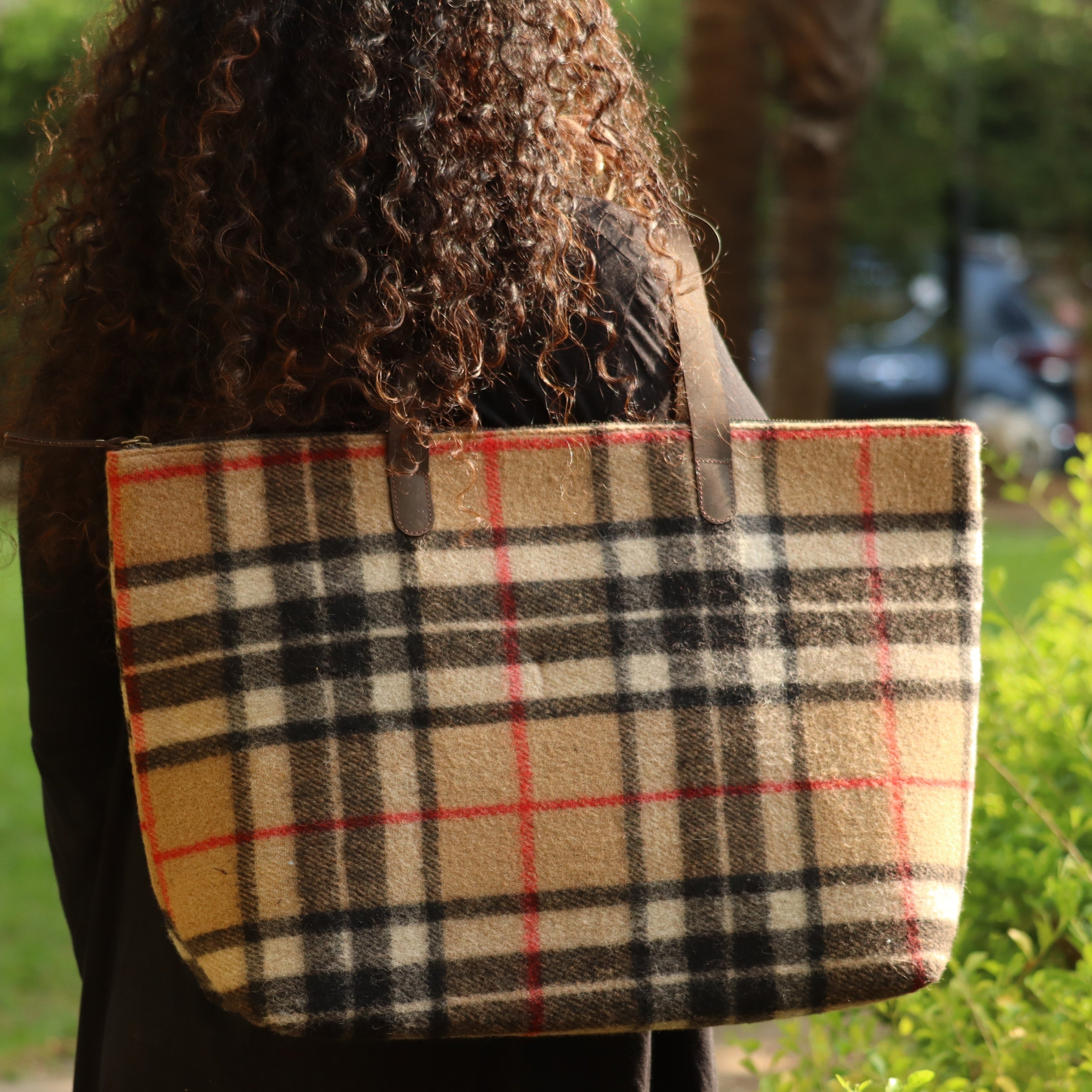 Vintage Checks White Tartan Fabric Bag