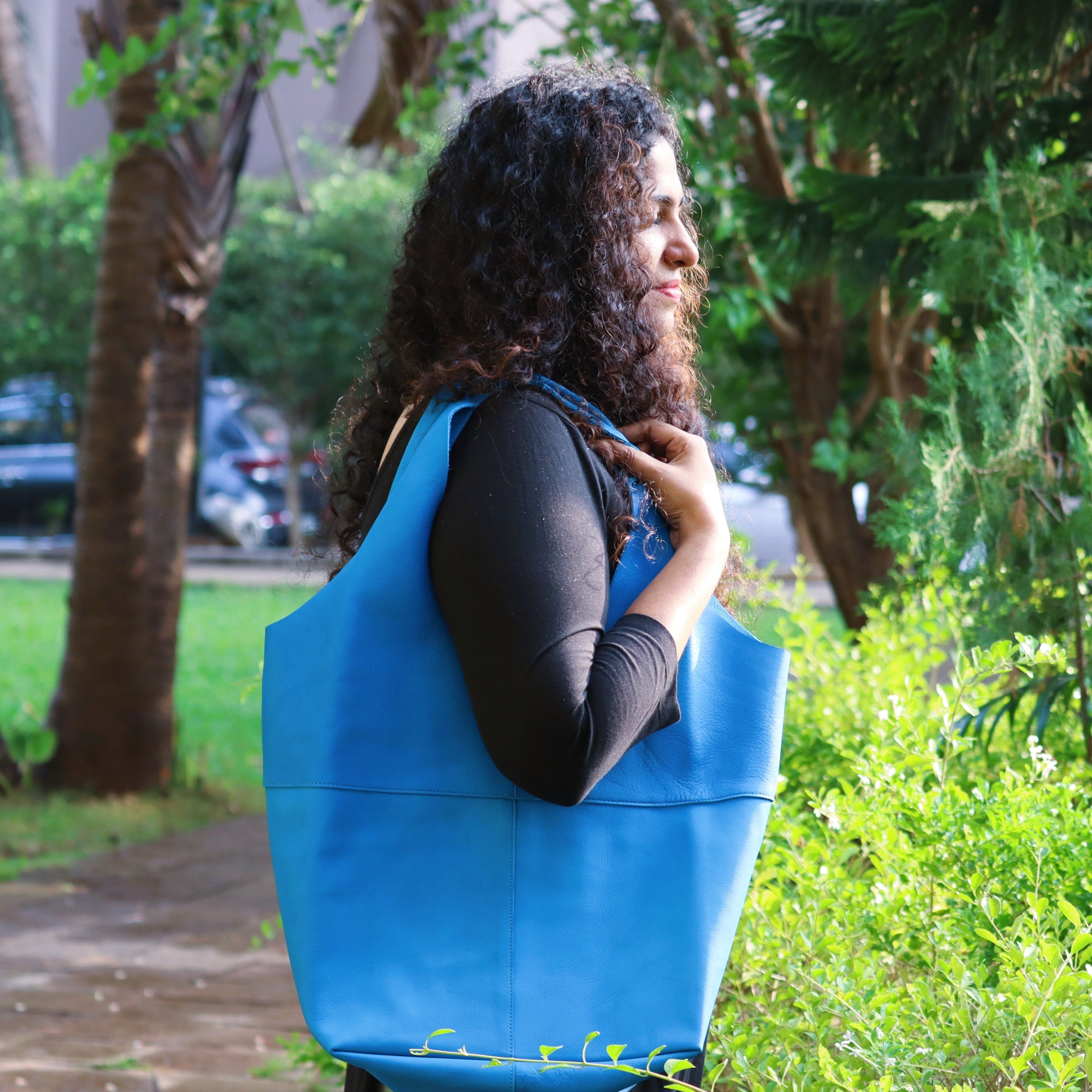 Blue Soft Leather Tote