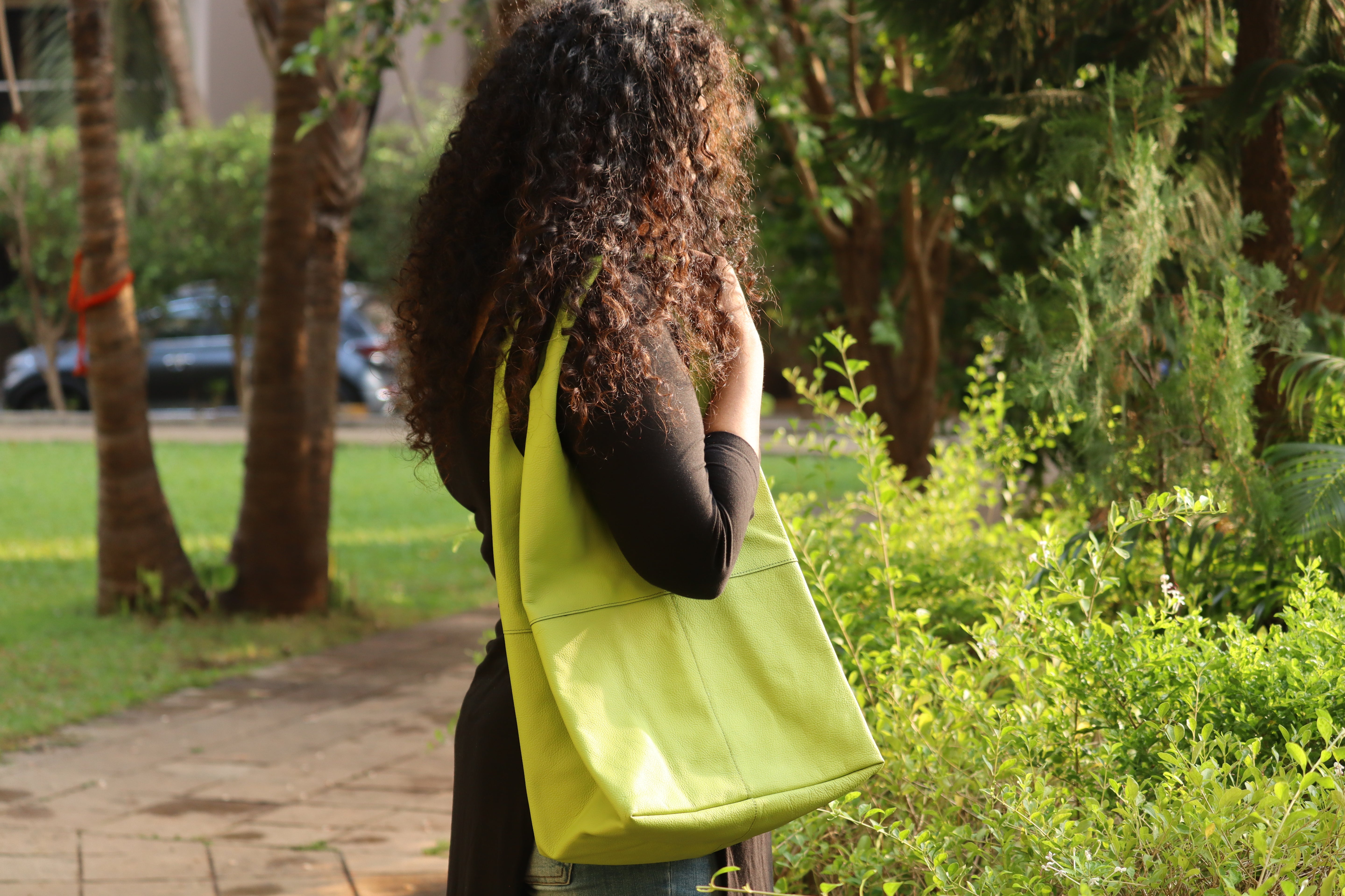 Neon Green Soft Leather Tote