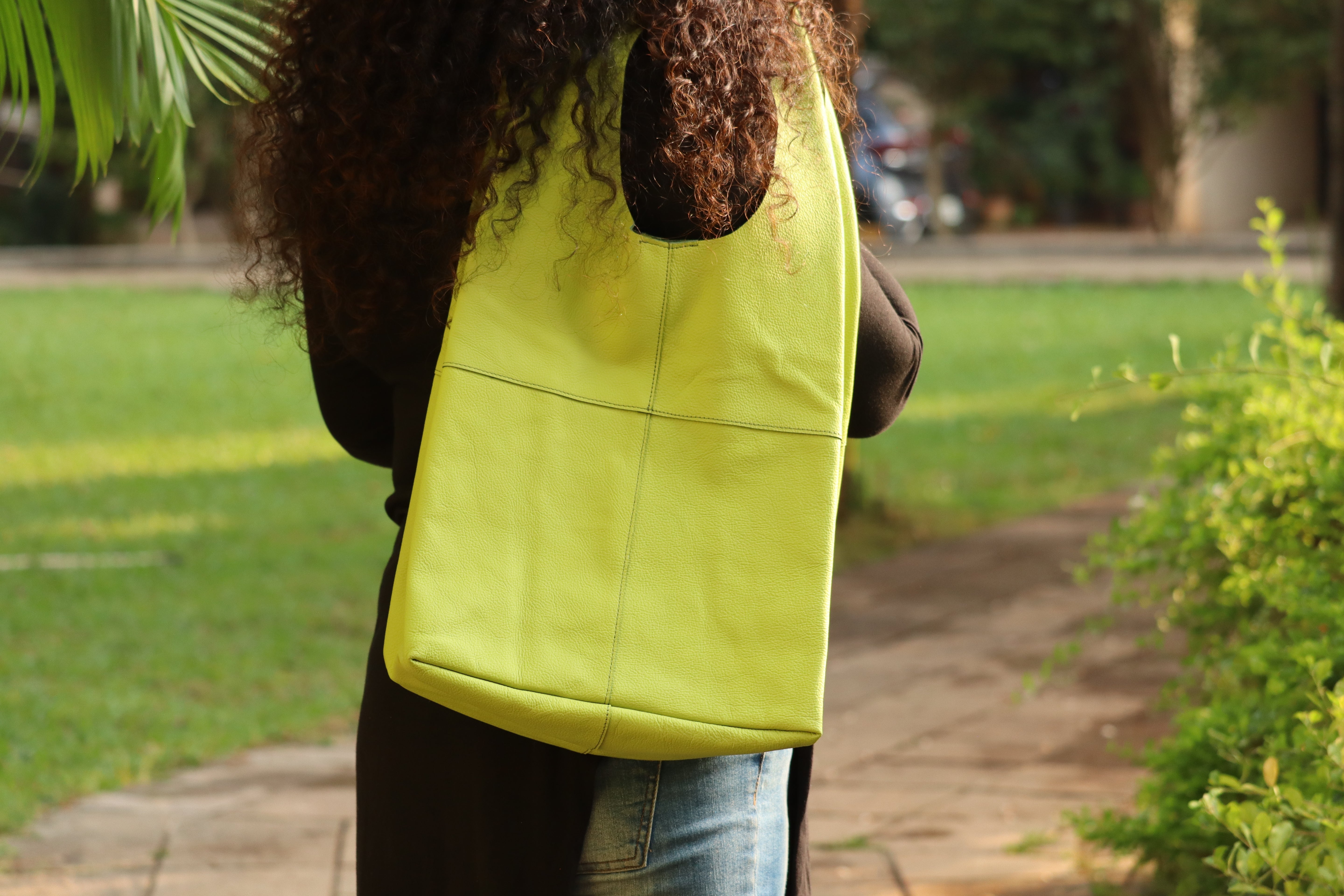 Neon Green Soft Leather Tote