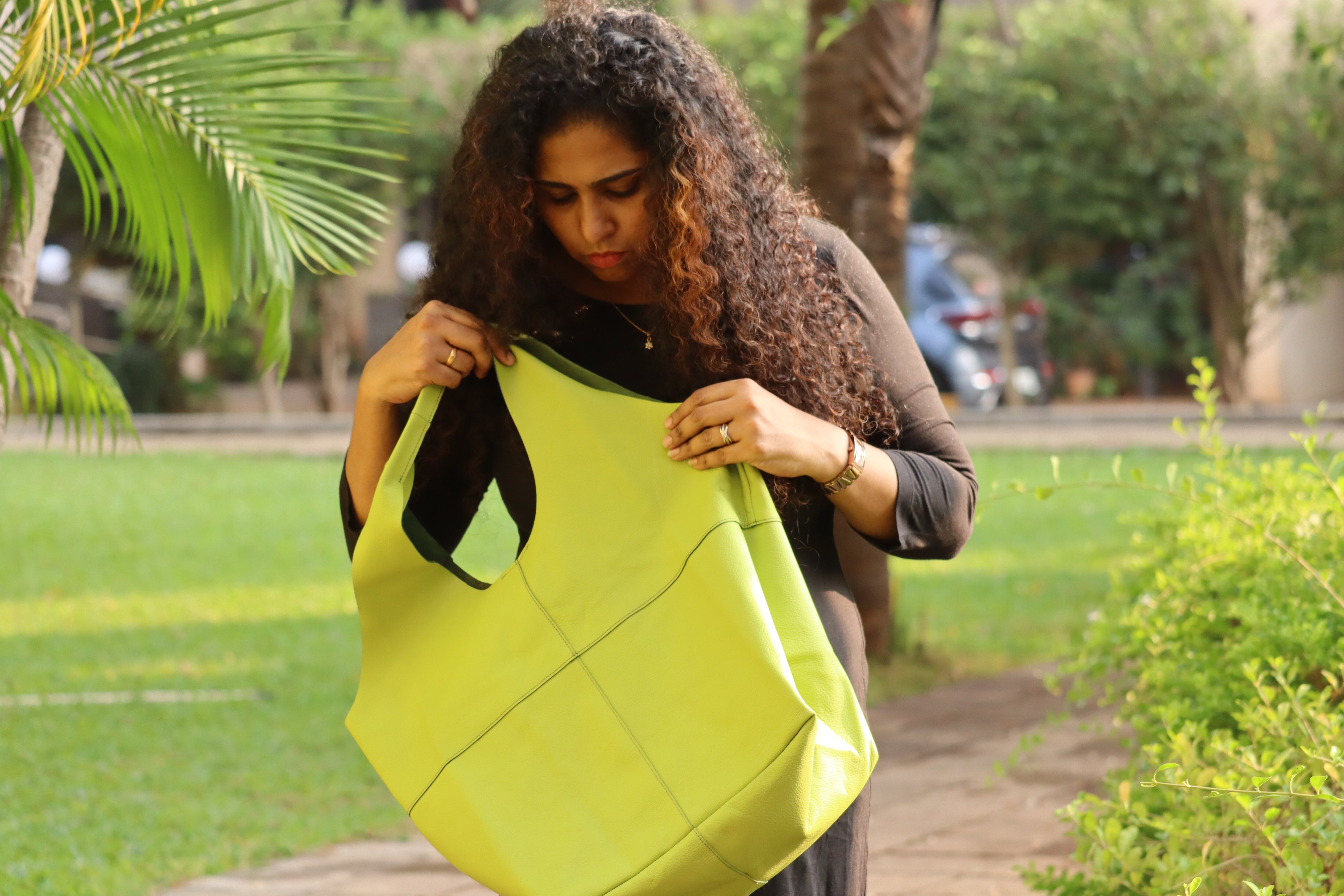 Neon Green Soft Leather Tote