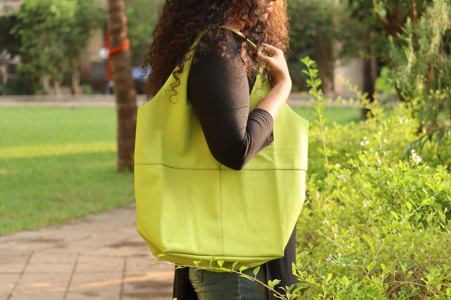 Neon Green Soft Leather Tote