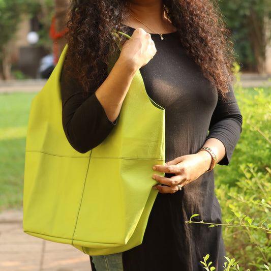 Neon Green Soft Leather Tote