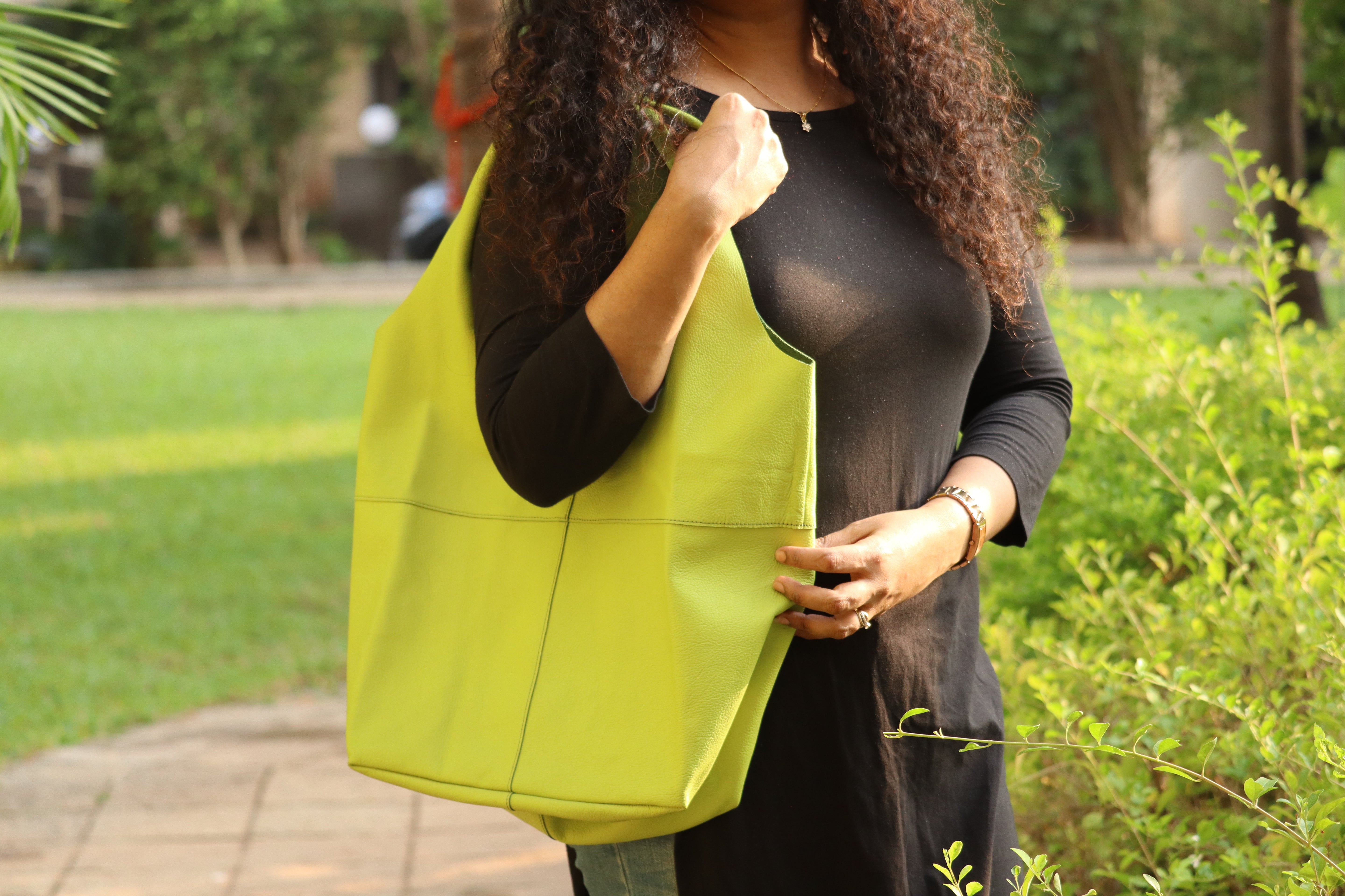 Neon Green Soft Leather Tote