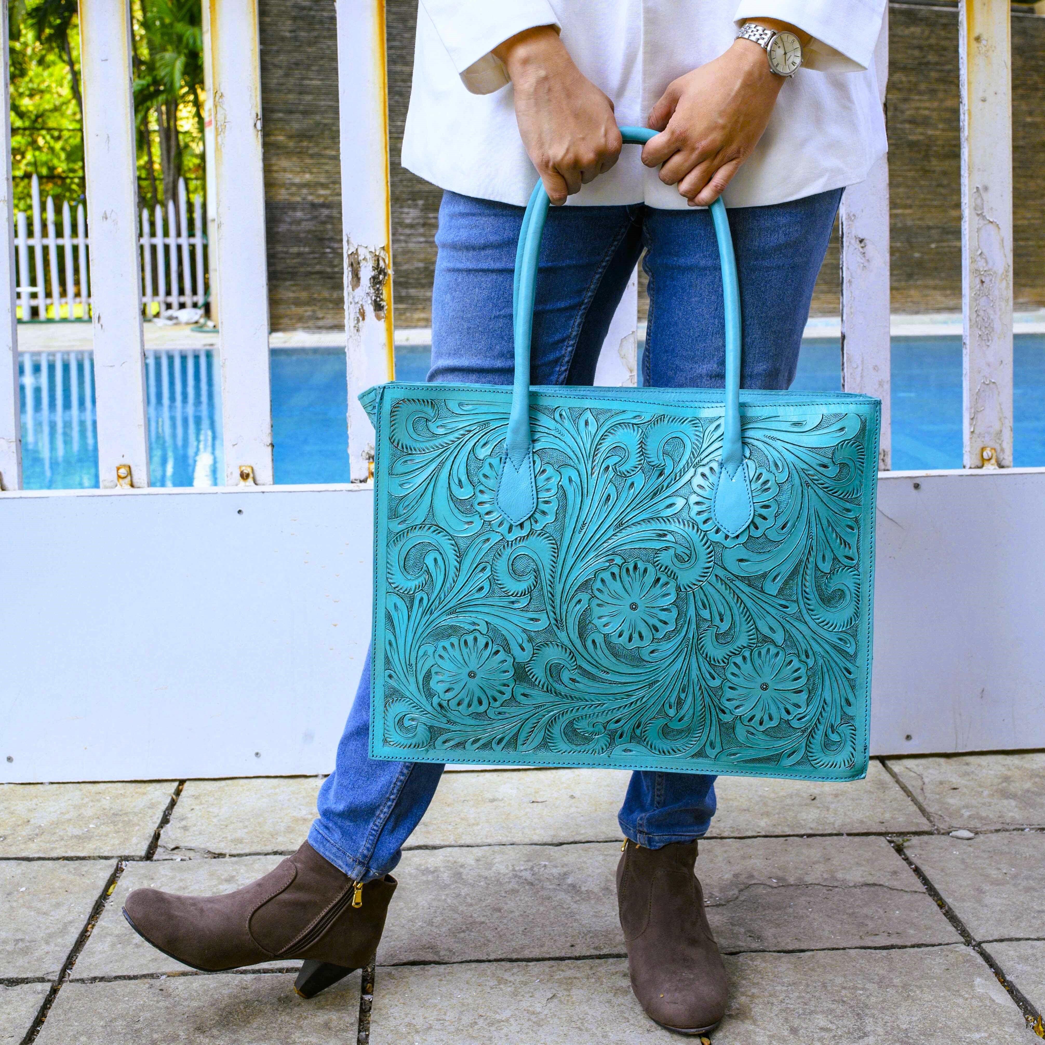 Completely Hand Tooled Western Laptop Tote