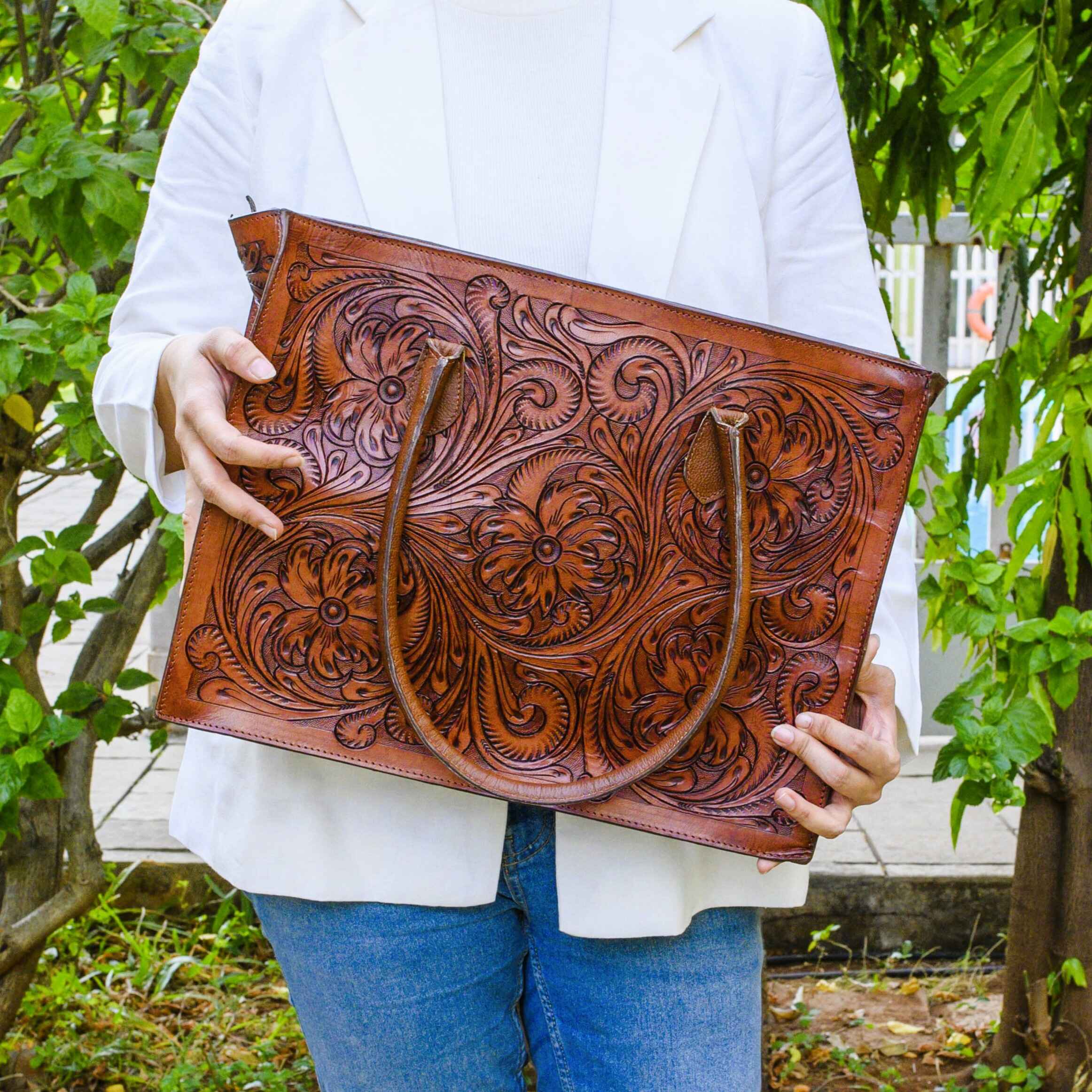 Completely Hand Tooled Western Laptop Tote