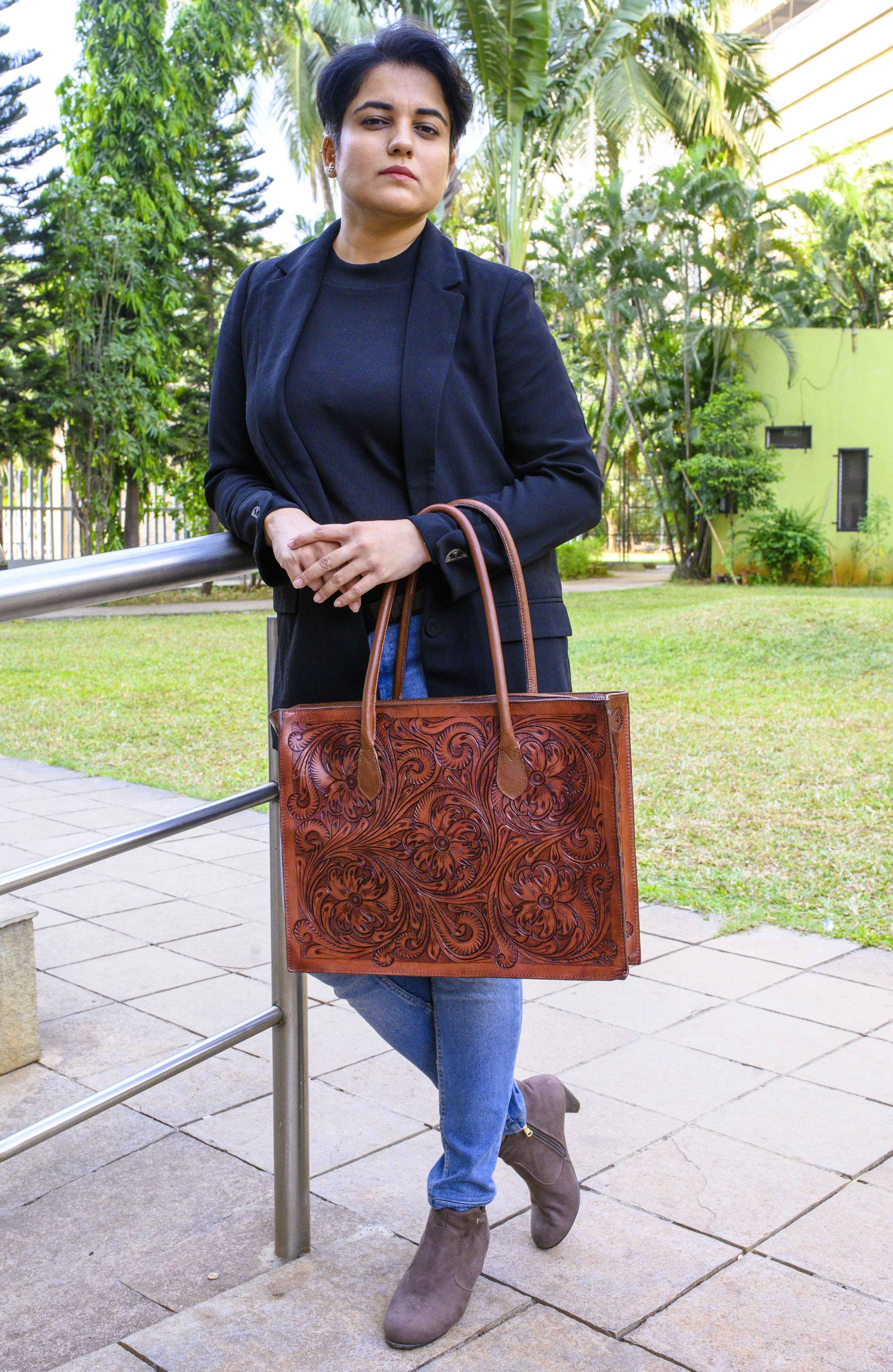 Completely Hand Tooled Western Laptop Tote