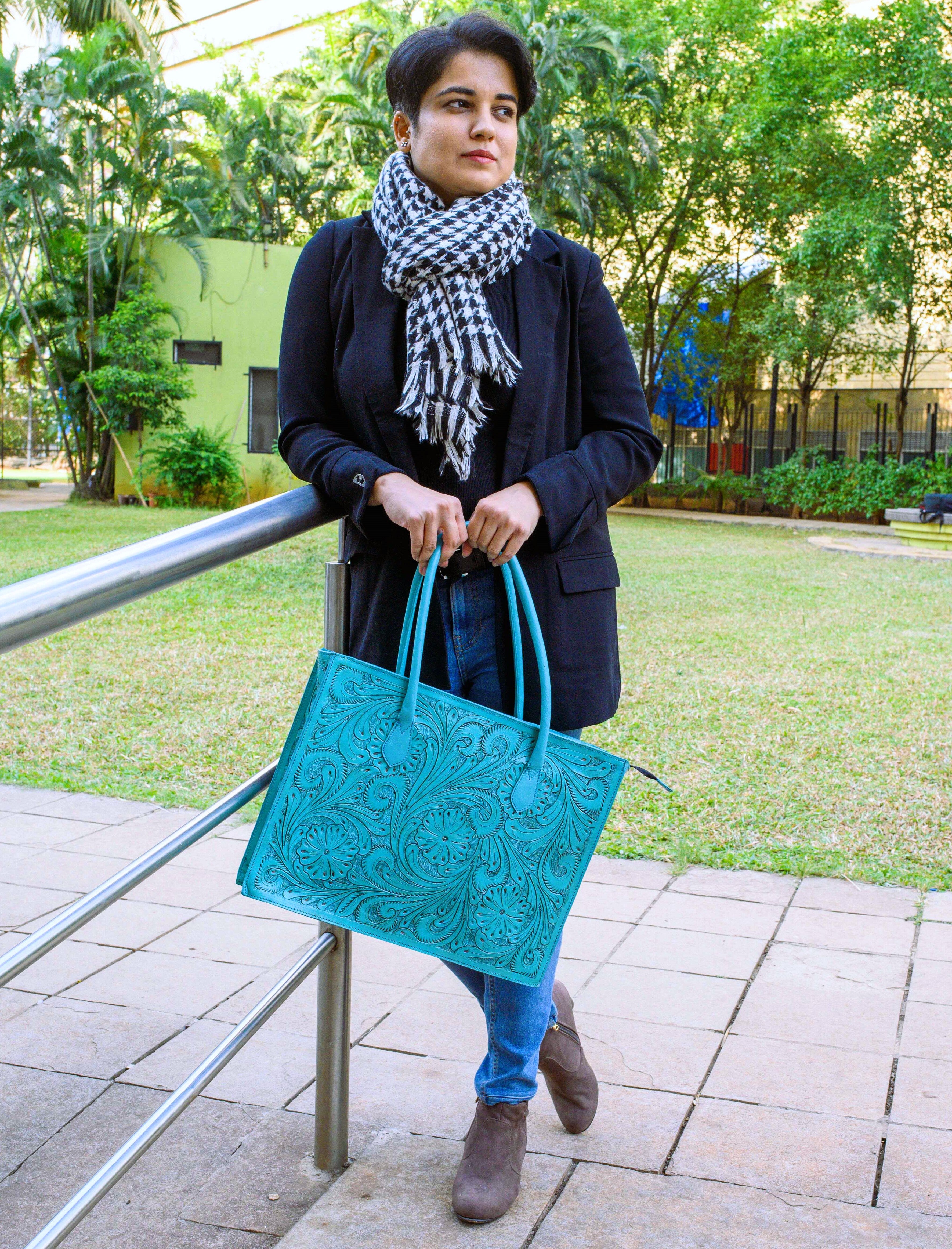 Completely Hand Tooled Western Laptop Tote