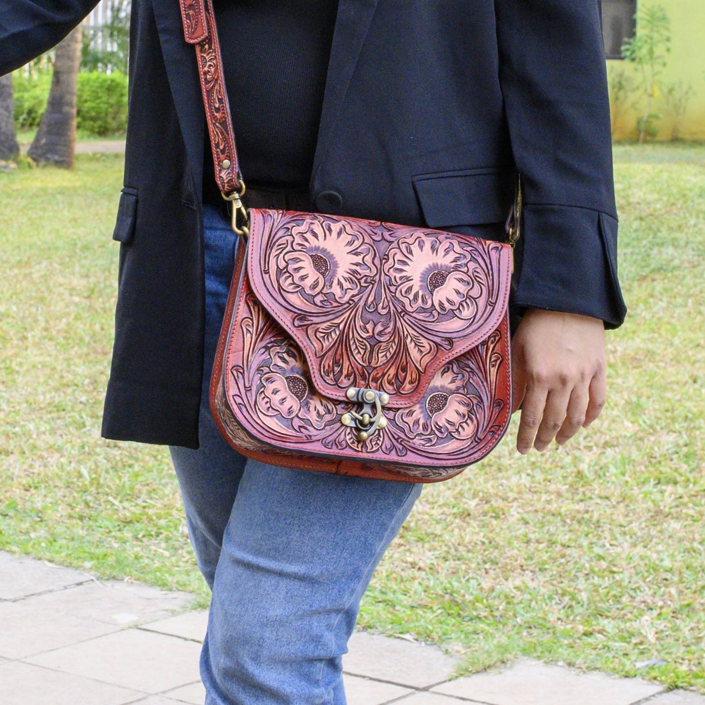 Western Tooled Purse Sling