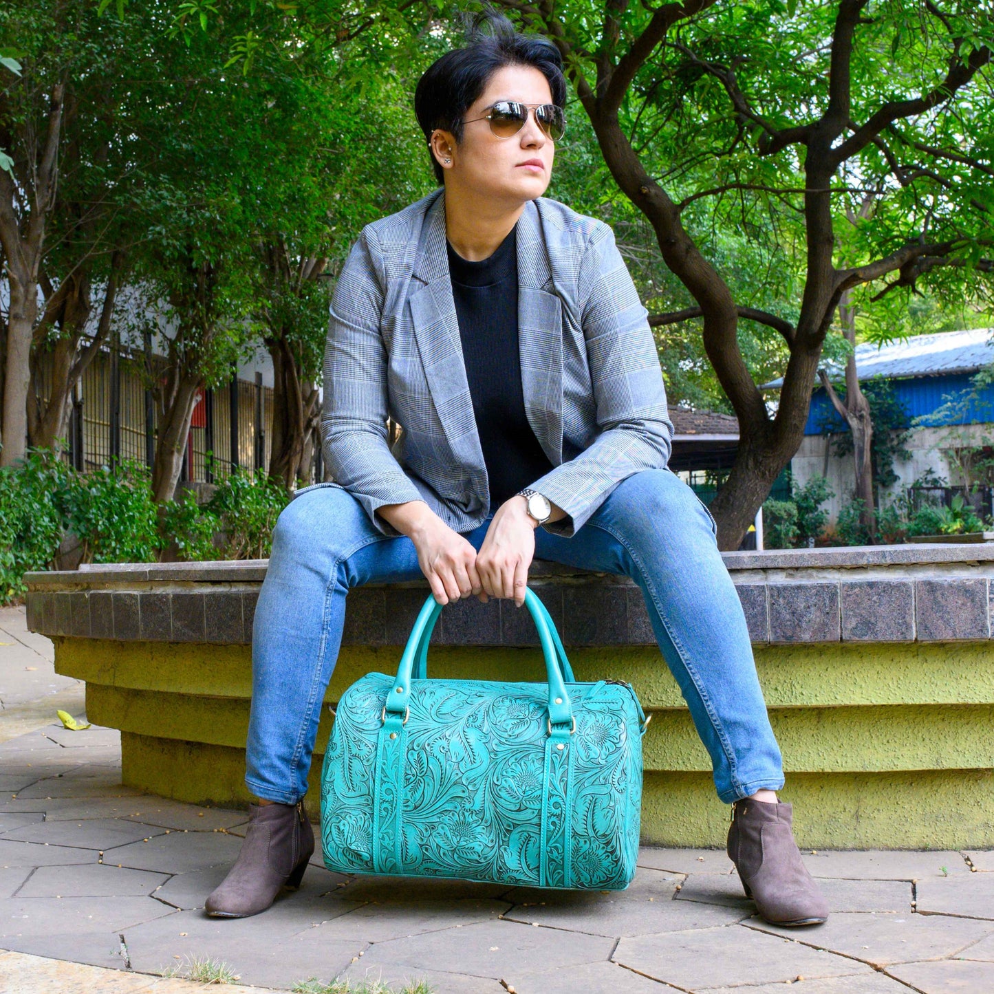 Western Tooled Seagreen Overnight Duffel Weekender