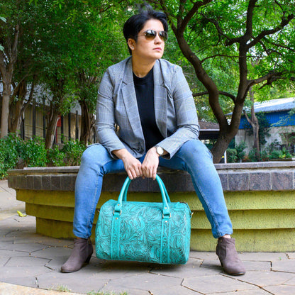 Western Tooled Seagreen Overnight Duffel Weekender