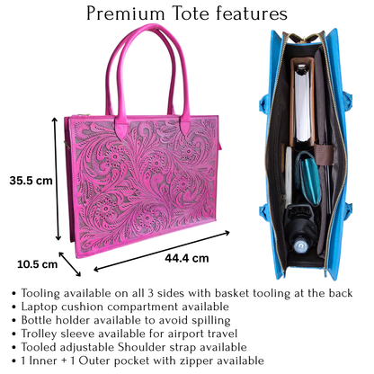 Premium Tooled Pink Western Laptop Tote
